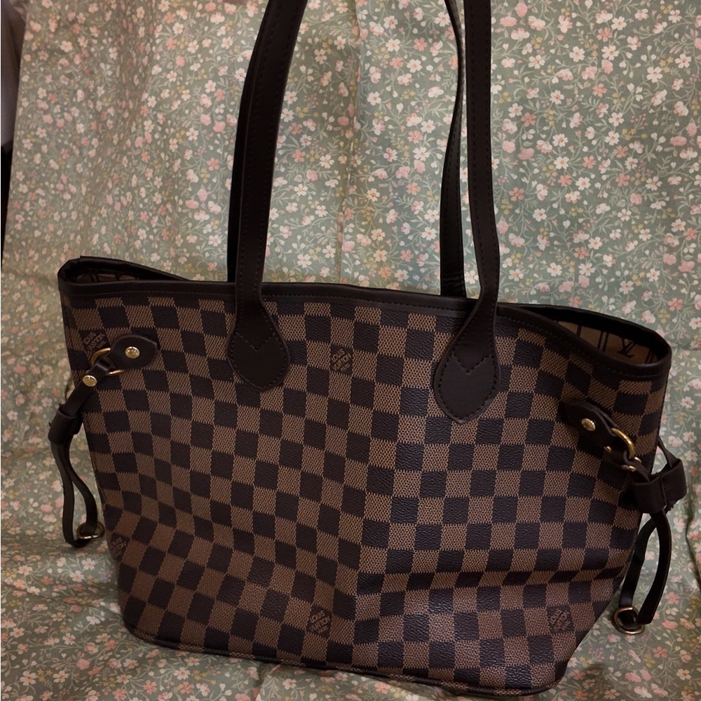 Checkered Brown Tote Bag
